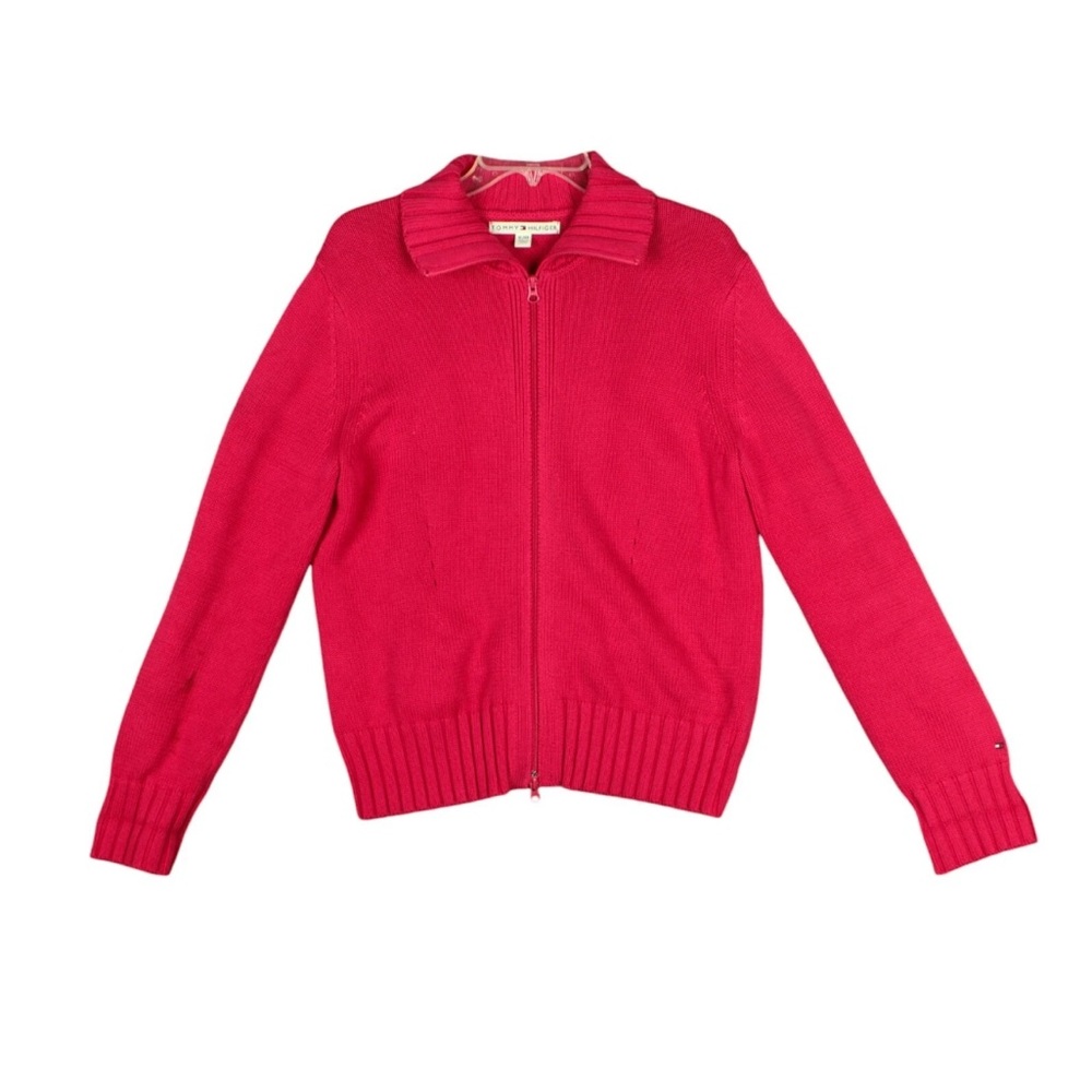 Tommy Hilfiger Women Full Zipper Sweater Cardigan Size XL Red Casual Made Japan